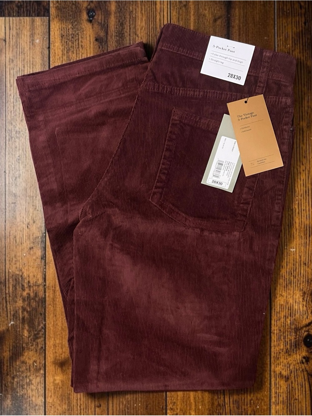 Corduroy Straight-Leg Pants in Deep Burgundy